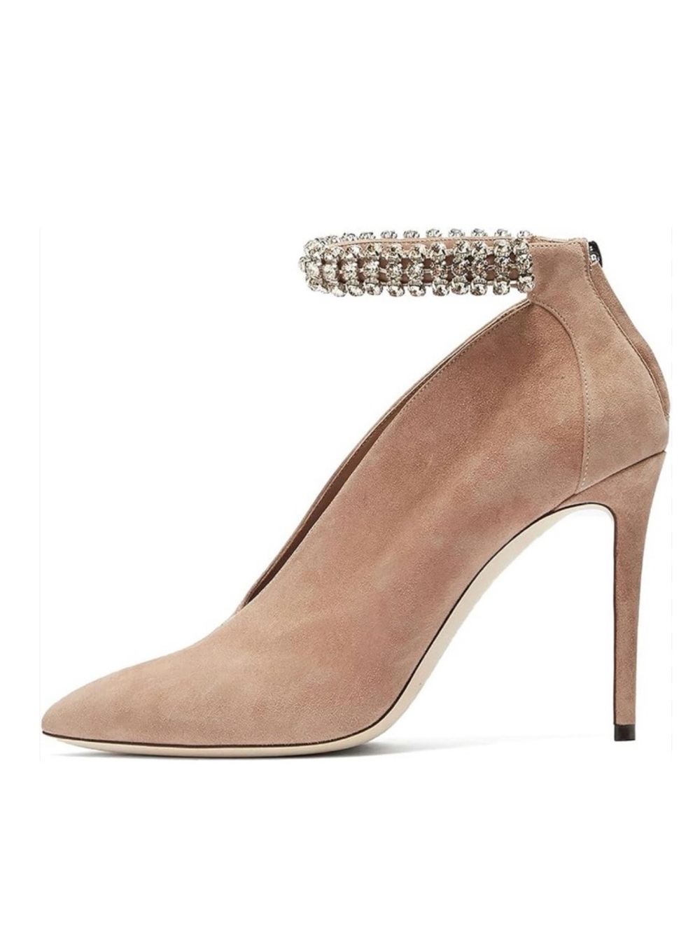 Jimmy Choo Lux 100 Pointed Toe Suede Rhinestone Heels 37
